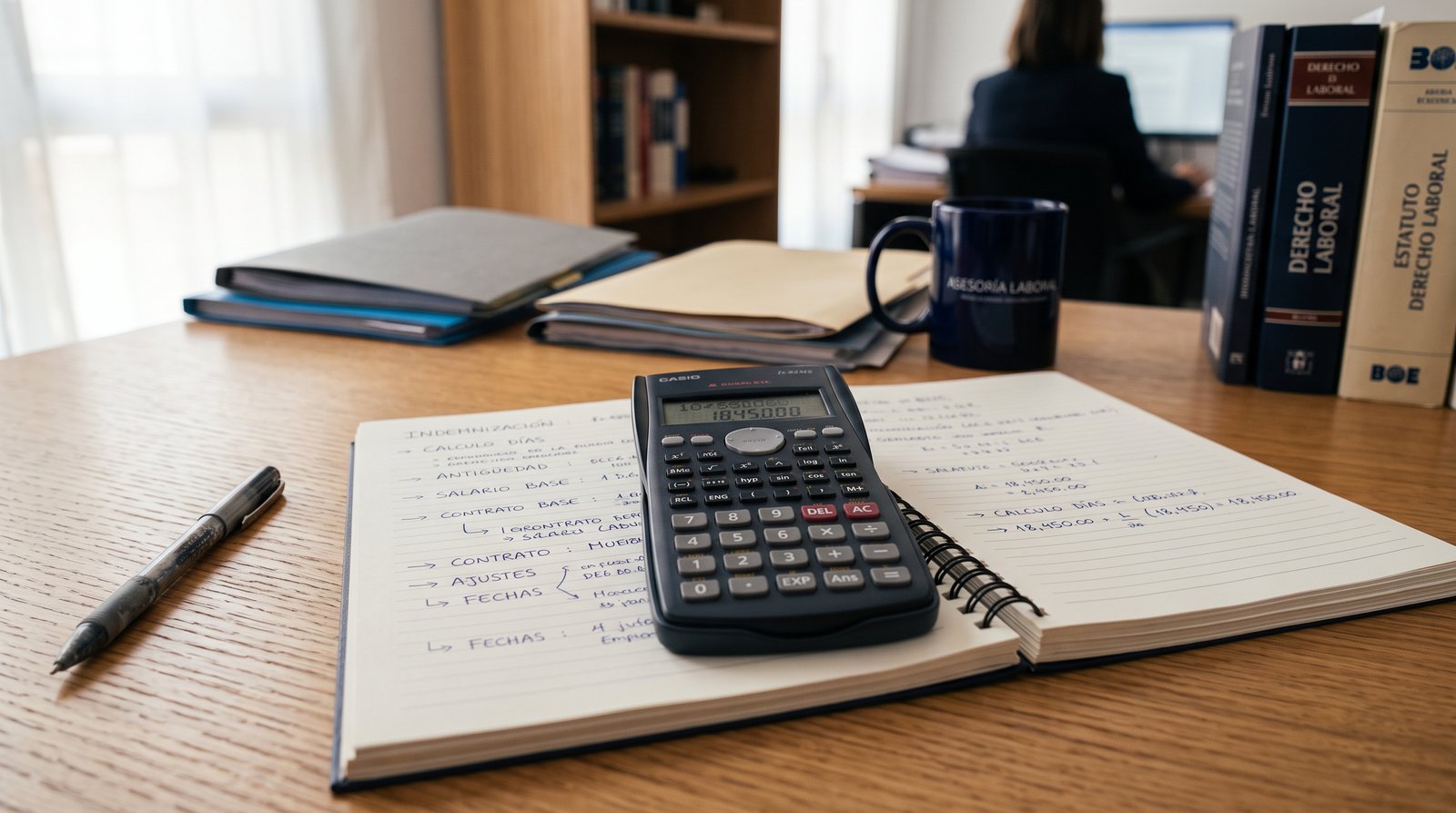 Calculadora científica sobre una libreta con anotaciones