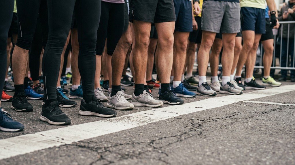 Piernas de corredores en la salida de una carrera popular