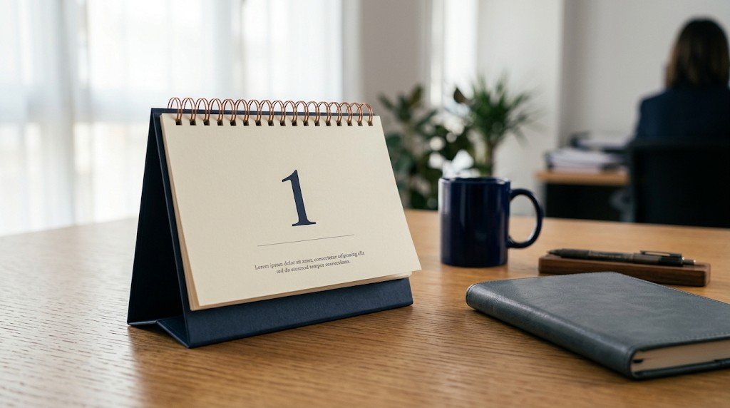 Calendario de escritorio marcando el día 1