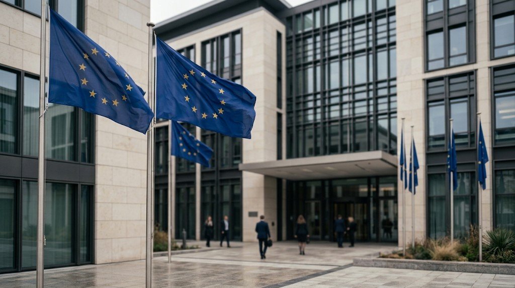 Banderas de la Unión Europea ondeando